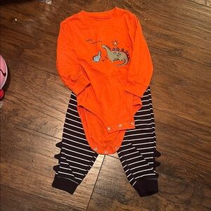 Carters Orange Dinosaur Print Kids One Piece with pants